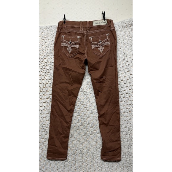 Rock Revival Denim - Rock Revival Roselle Jeans Women Sz 30 Fits W32L29 Brown Ankle Skinny Embroidery